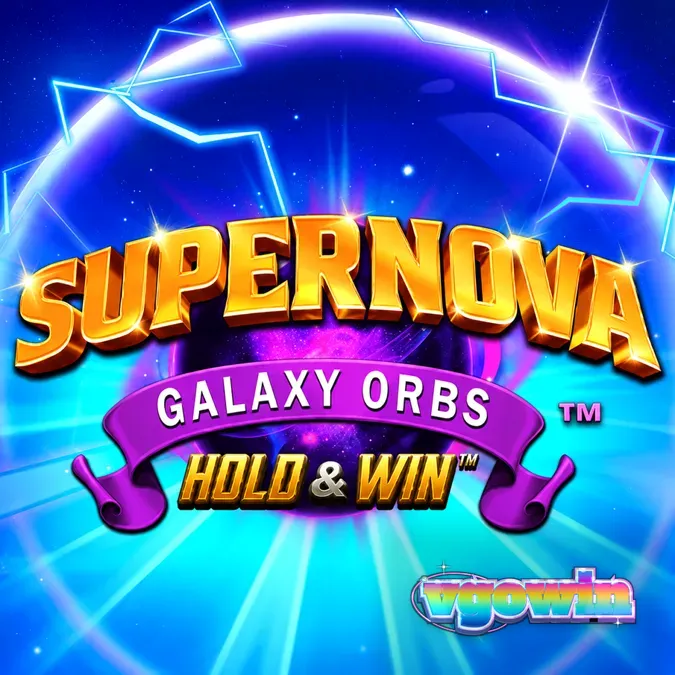 Tampilan antarmuka permainan slot Supernova Galaxy Orbs dengan latar belakang luar angkasa